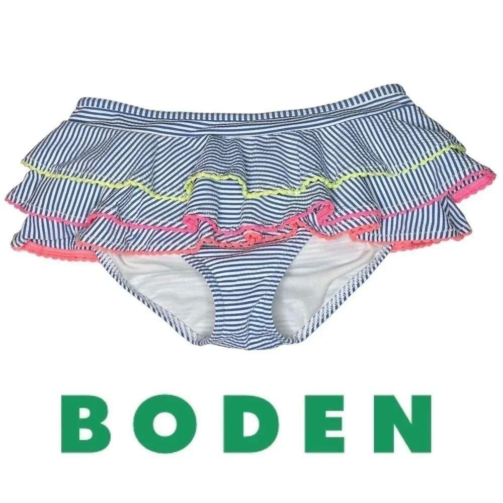 Mini Boden | Swimsuit Bottoms Ruffle Seersucker Striped Stretch EUC